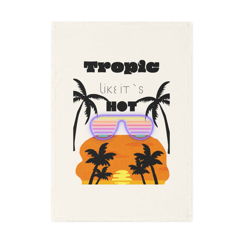 Tropic Like Its Hot -  bold neon tropical sunset design on eco-friendly organic cotton tea towel for your sassy kitchen.