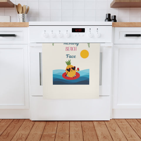 Resting BEACH Face - A cheeky coastal tea towel in organic cotton. Tropical, practical, and full of sass.