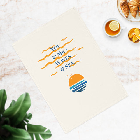 You and me, waves and sea. Bold beachy design on organic cotton towels. Perfect for ocean-loving couples.