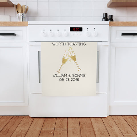 A Love Story Worth Toasting - organic cotton tea towel, eco-friendly, perfect for weddings and newlyweds.