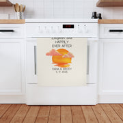 Love laughter and happily ever after organic cotton tea towel perfect for weddings bridal showers and couples gifts