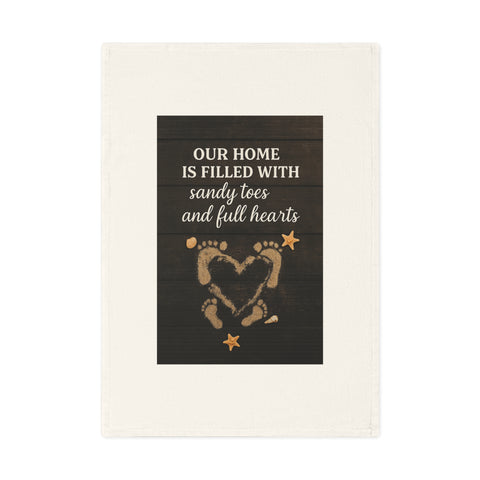 Our home is filled with sandy toes and full hearts. Organic cotton tea towel with coastal warmth and charm.