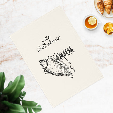 Lets Shell-ebrate! This retro beach party towel brings cheeky charm in organic cotton.