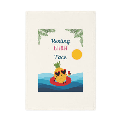 Resting BEACH Face - A cheeky coastal tea towel in organic cotton. Tropical, practical, and full of sass.