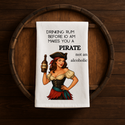 Drinking rum before 10am makes you a pirate, not an alcoholic. Organic cotton towel brings retro sass to your kitchen.