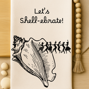 Lets Shell-ebrate! This retro beach party towel brings cheeky charm in organic cotton.