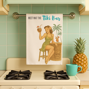 Meet Me at the Tiki Bar Retro Pinup Tea Towel - Tropical Kitchen Decor