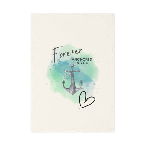 Forever anchored in you. Organic cotton tea towel with watercolor anchor and bold, romantic splash of color.