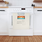 Ocean Breezes and Wedding Day Dreams - A personalized organic cotton tea towel for the perfect beachy wedding keepsake.