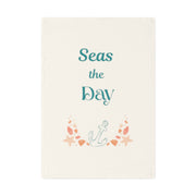 Seas the day - vibrant eco-friendly organic cotton tea towel with coastal charm and a daily dose of beachy motivation.