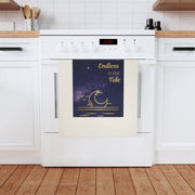 Love as endless as the tide. Organic cotton tea towel with dreamy night sky design and celestial romance.