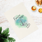 Forever anchored in you. Organic cotton tea towel with watercolor anchor and bold, romantic splash of color.