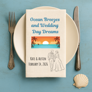 Ocean Breezes and Wedding Day Dreams - A personalized organic cotton tea towel for the perfect beachy wedding keepsake.