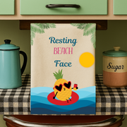 Resting BEACH Face - A cheeky coastal tea towel in organic cotton. Tropical, practical, and full of sass.